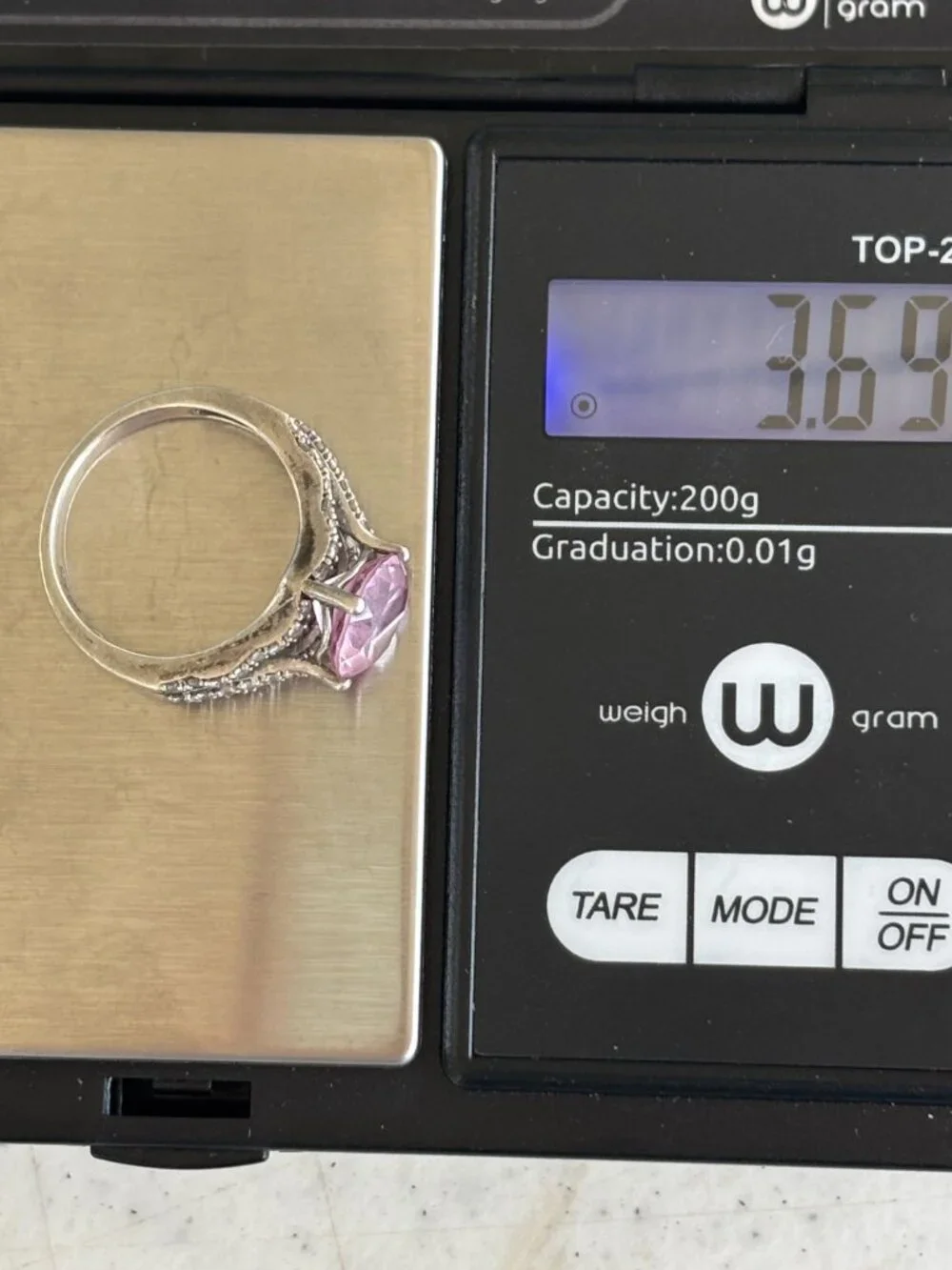 Sterling Silver 925 Pink Stone Ring Size 7 or 7.25